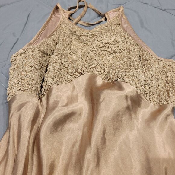 Blondie & Me By Linda Bernell Gold Evening Gown Size 9-10 Rayon & Acetate - Picture 5 of 12